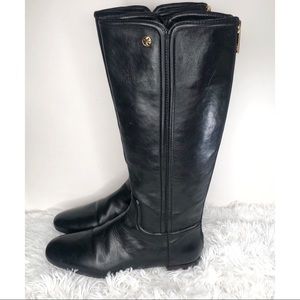 TORY BURCH Black Leather Gold Zipper Boots Sz 9